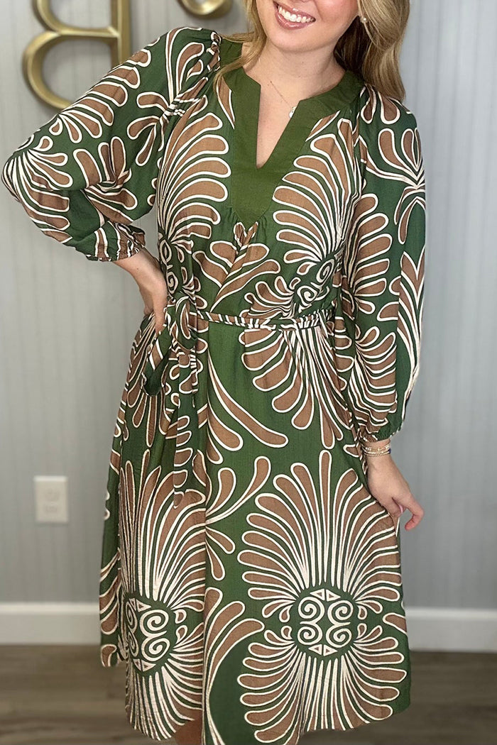 Abstract Blouson Tie Dress