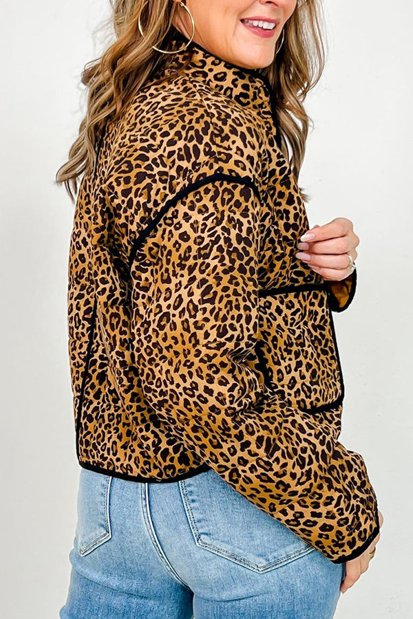 Quilted Leopard Button Down Puffer Jacket