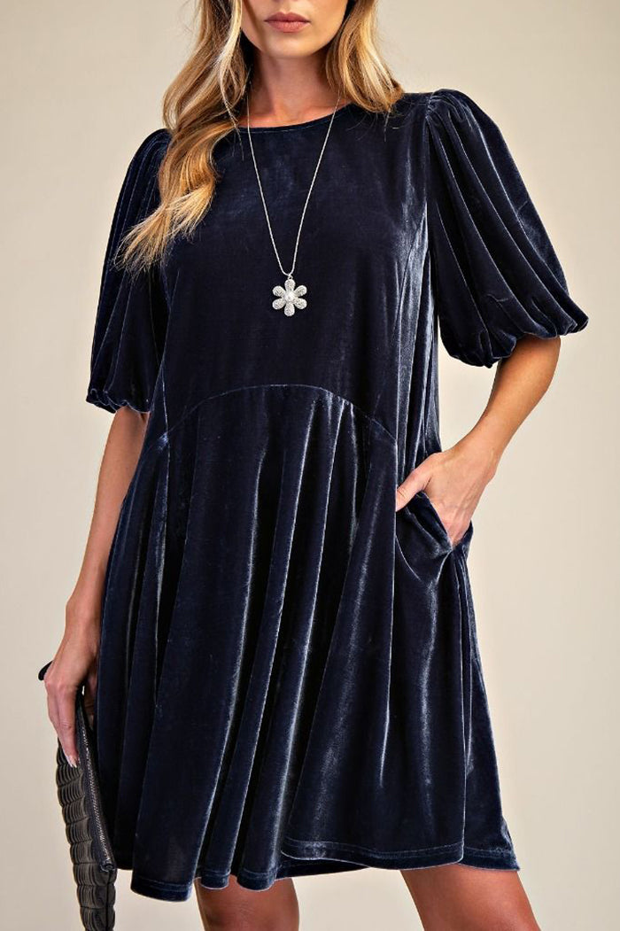 Puff Sleeve Velvet Dress