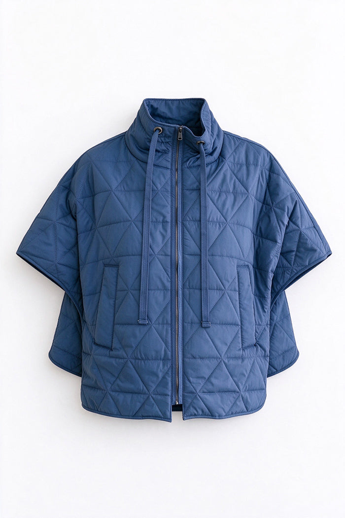 Stand Collar Quilted Short Sleeve Jacket
