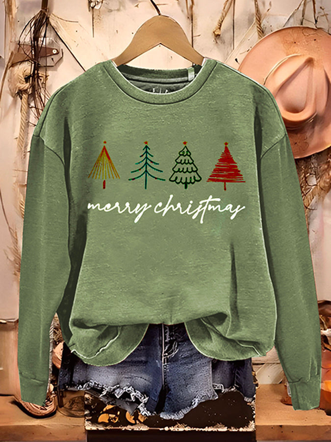 Casual Christmas Tree Pattern Top