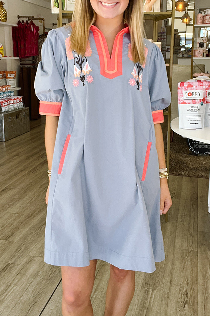 Floral Contrast Trim Tunic Dress