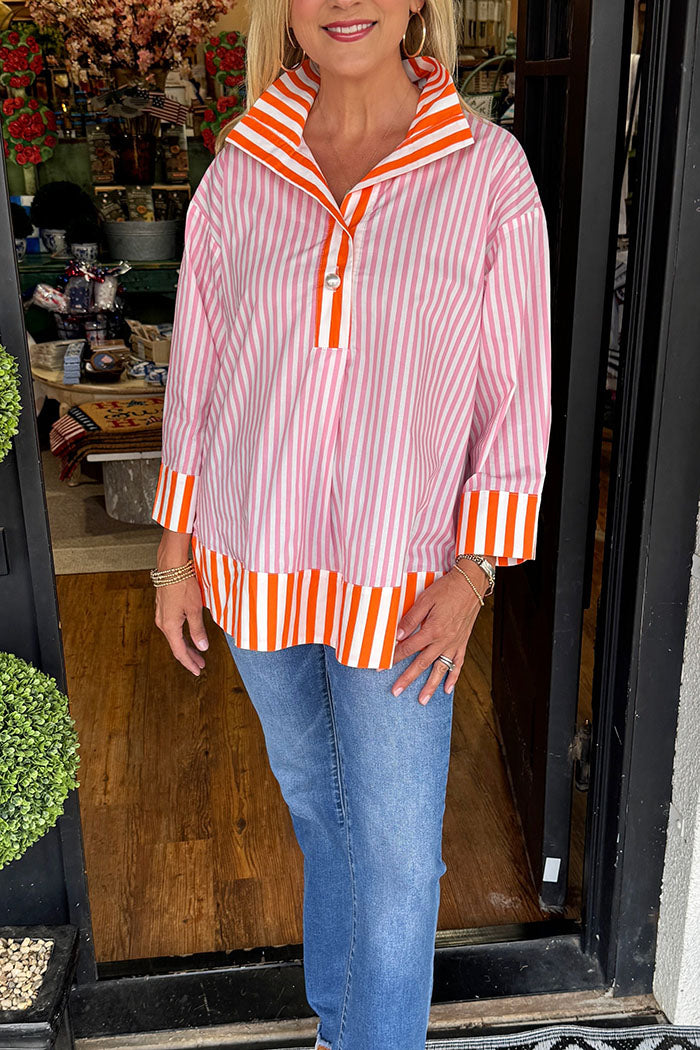 Striped Contrast Long-Sleeved Top