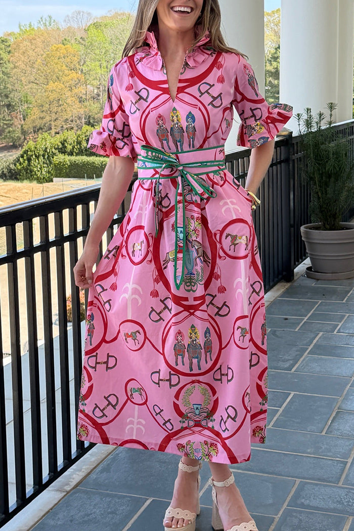 Ruffle Trim Printed Pocket Maxi Dress