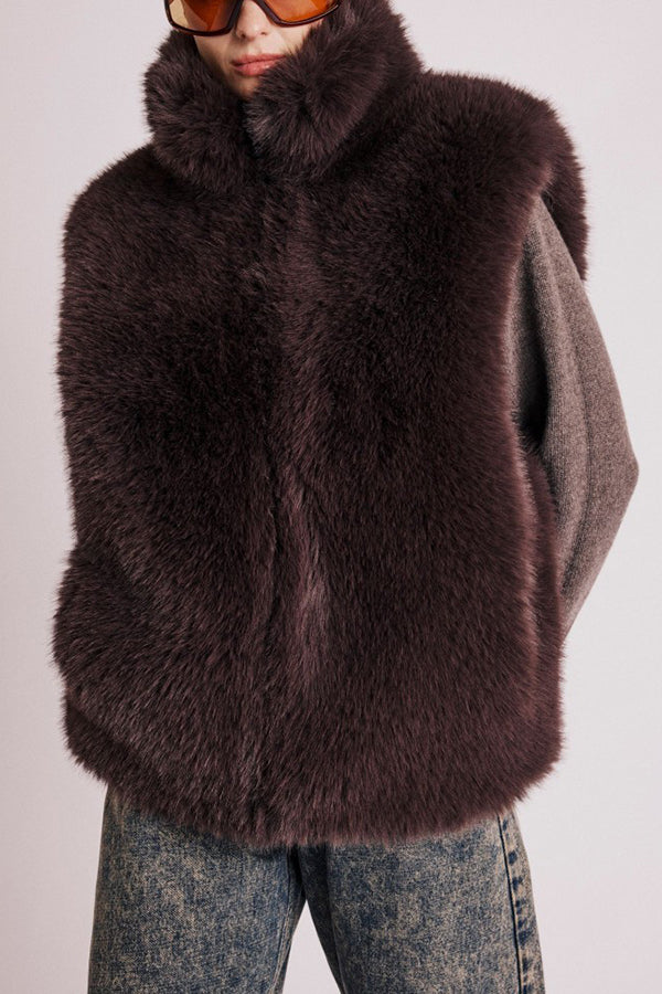 Faux Fur Sleeveless Pocket Jacket
