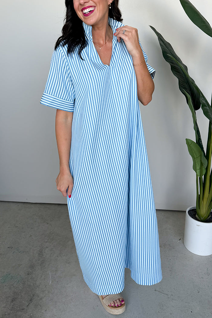 Casual Striped Pocket Maxi Dress