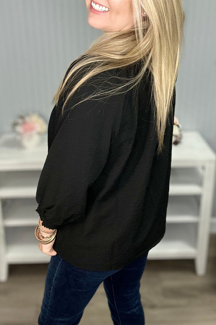 Leopard Trim V-Neck Top