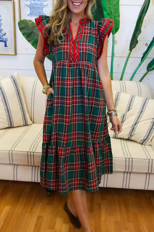 Flutter Sleeve Check Dress