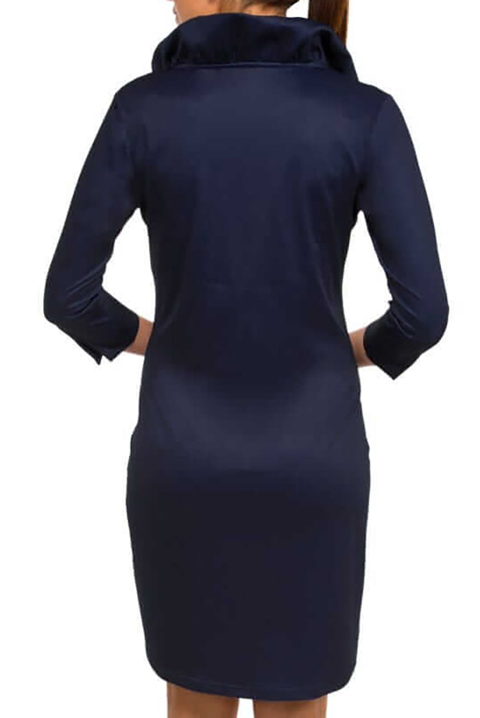 Ruffled Stand-Neck 3/4 Sleeve Sheath Dress