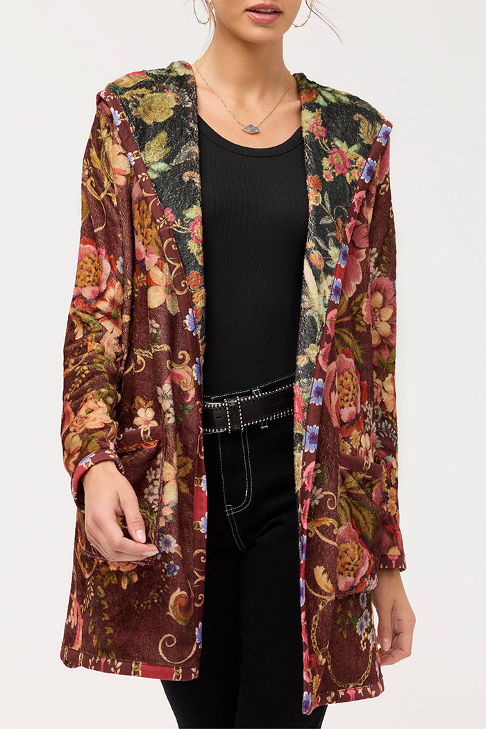 Reversible Floral Hooded Pocket Cardigan