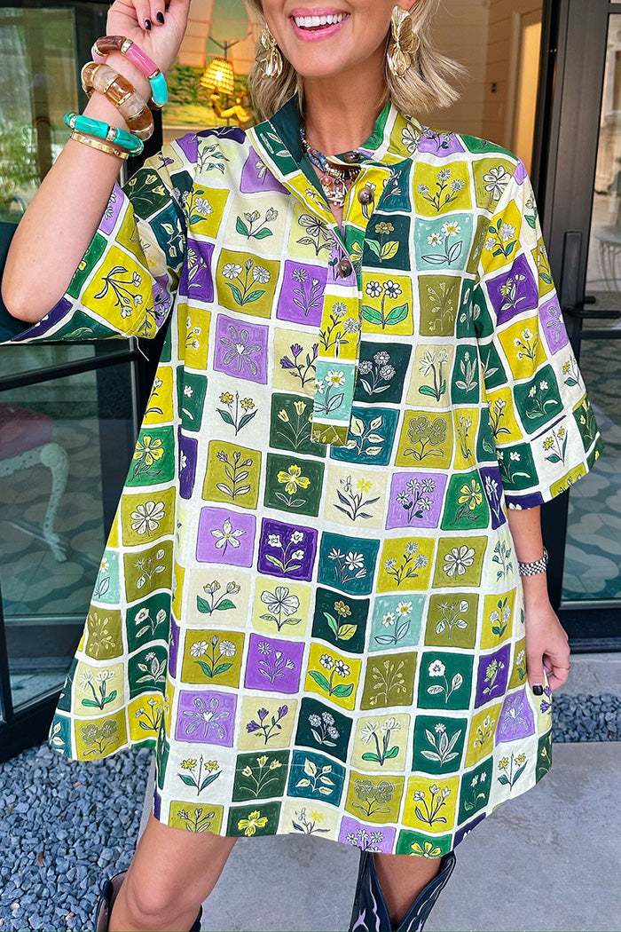 Ditsy Daisy Tiles Collared Dress