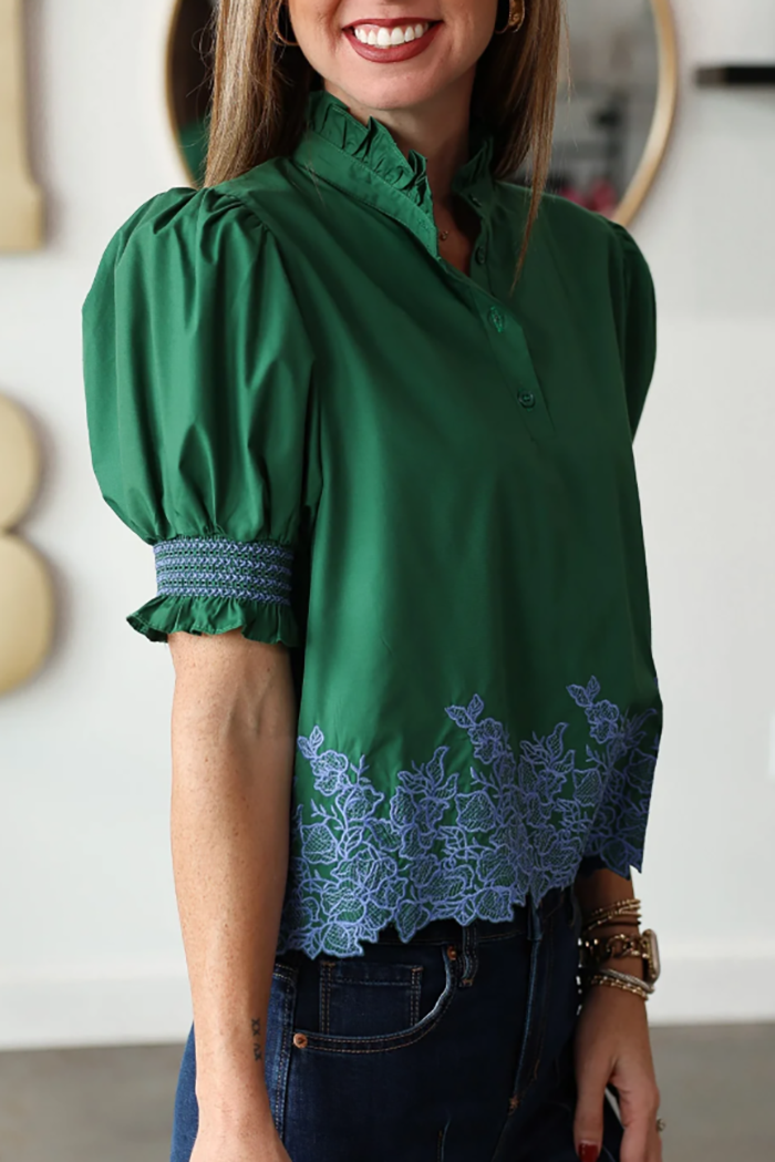 Casual Embroidered Trim Top