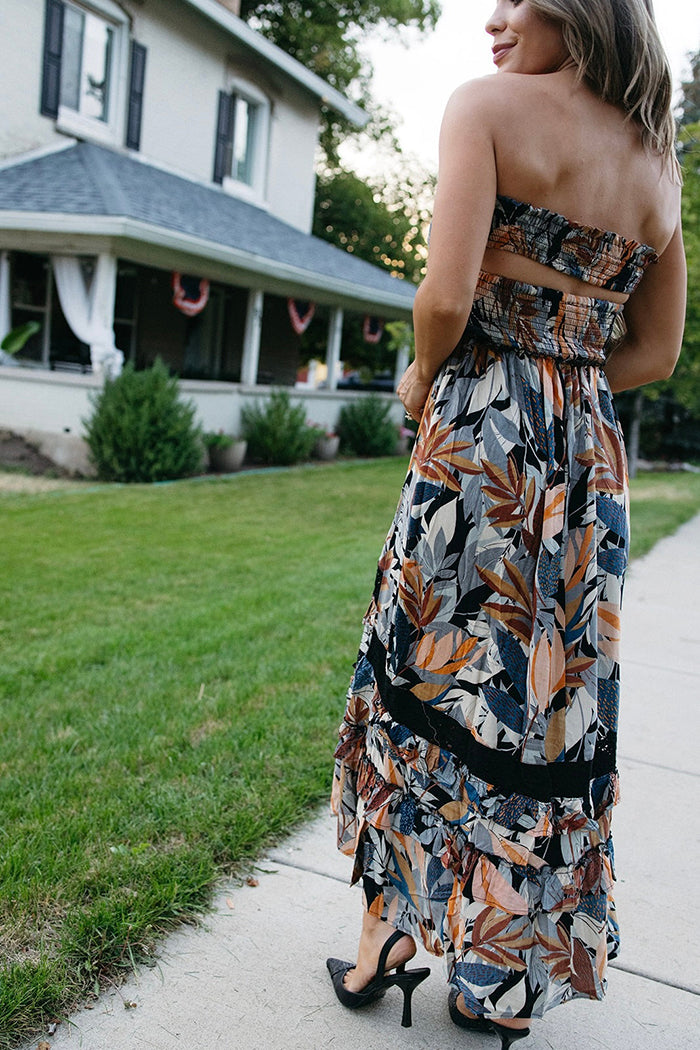 Strapless High-Low Midi Dress