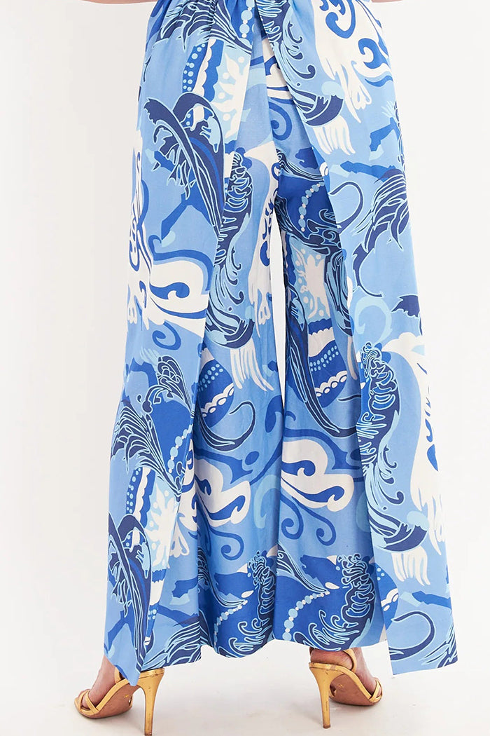Blue Abstract Print Pants