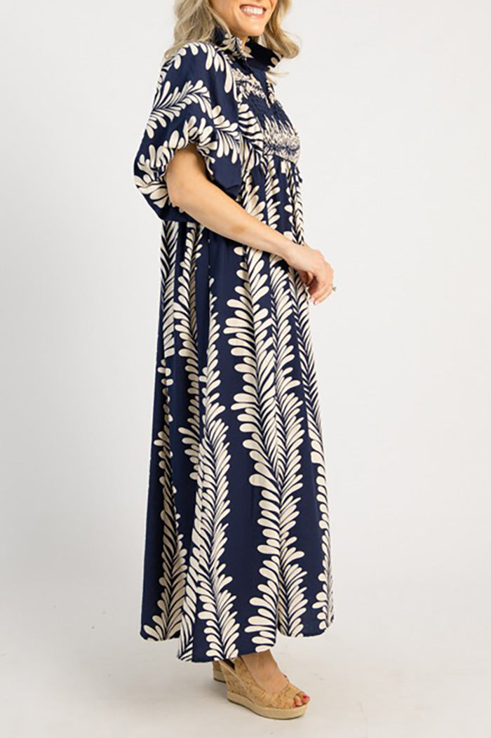 Contrast Printed Pocket Midi Dress