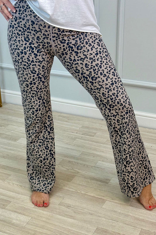 Leopard Elastic Waist Flared Leggings