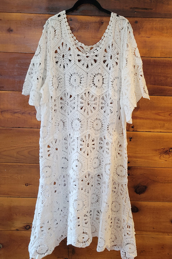 White Crochet Openwork Dress