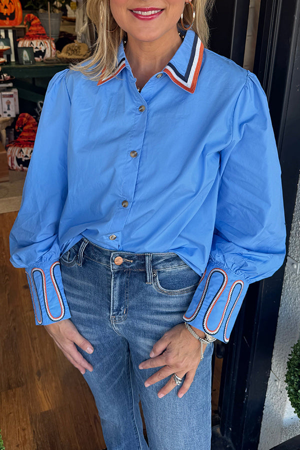 Casual Striped Trim Shirt