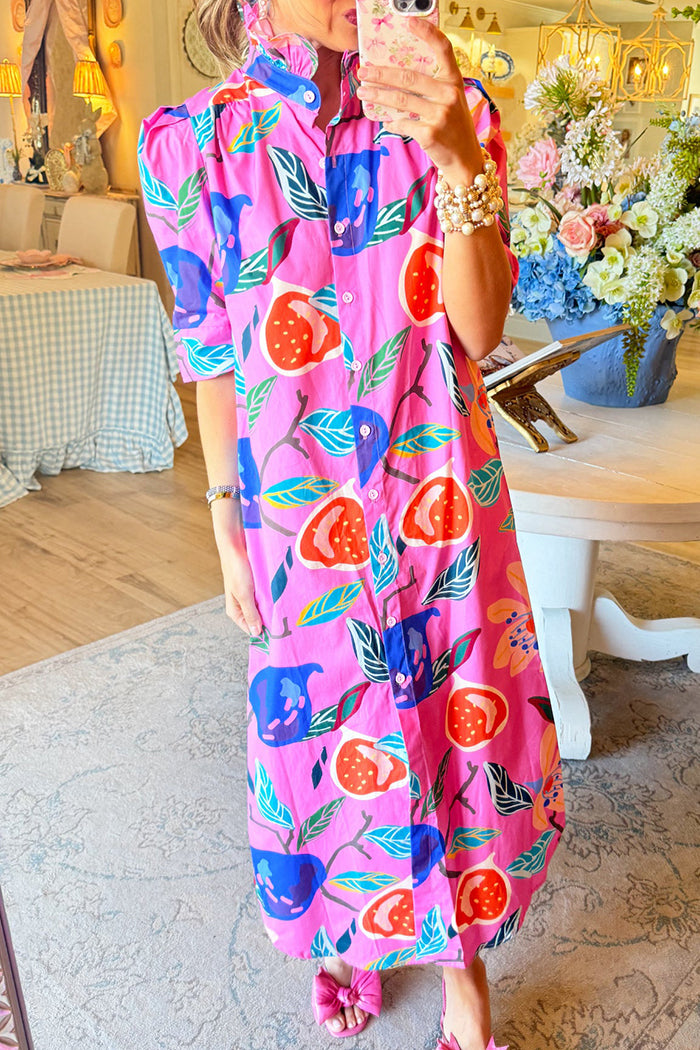 Ruffle Neck Button Up Maxi Dress