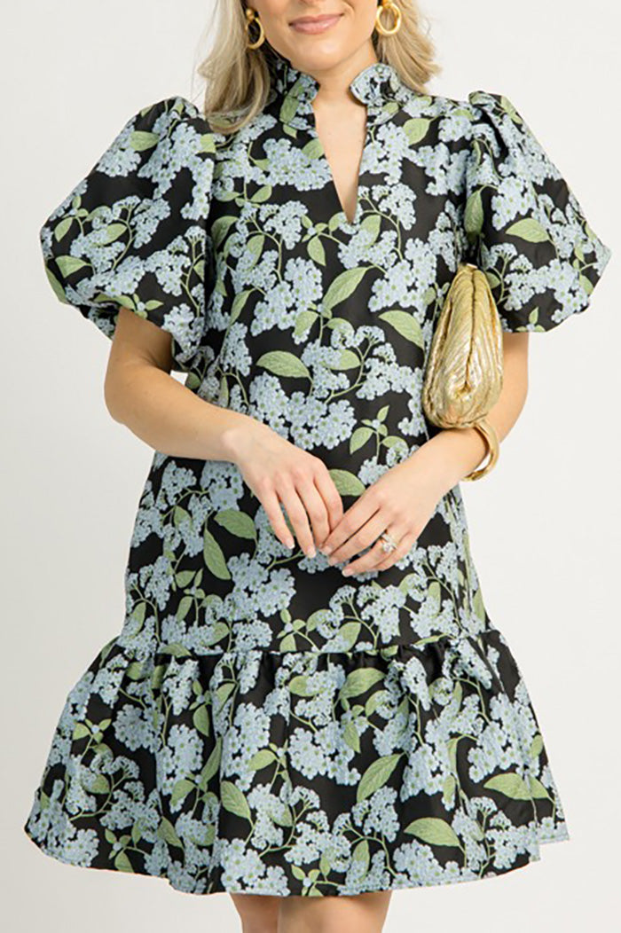 Botanical Print Ruffle Pocket Dress