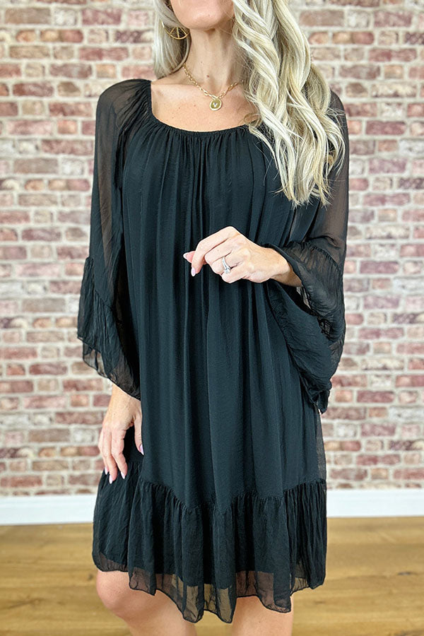 Casual Pleated Hem Silk Dress