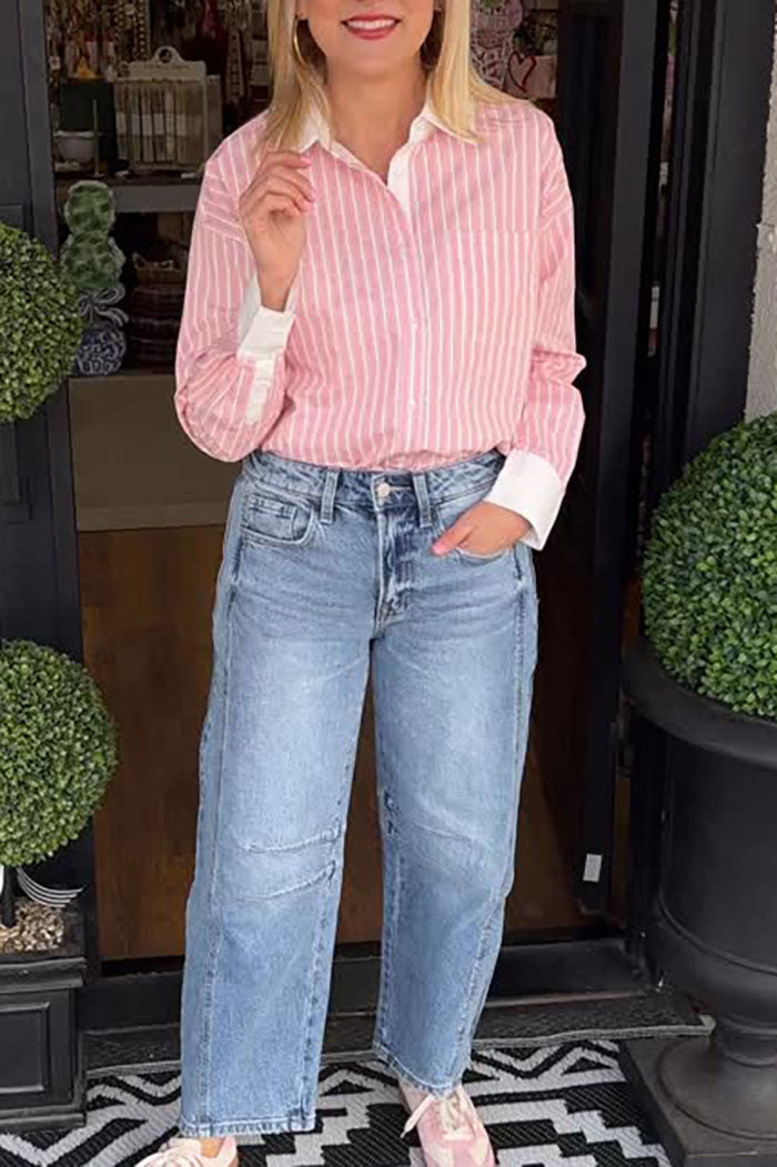 Casual Striped Button Top