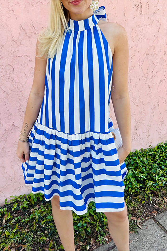 Halter Neck Striped Mini Dress