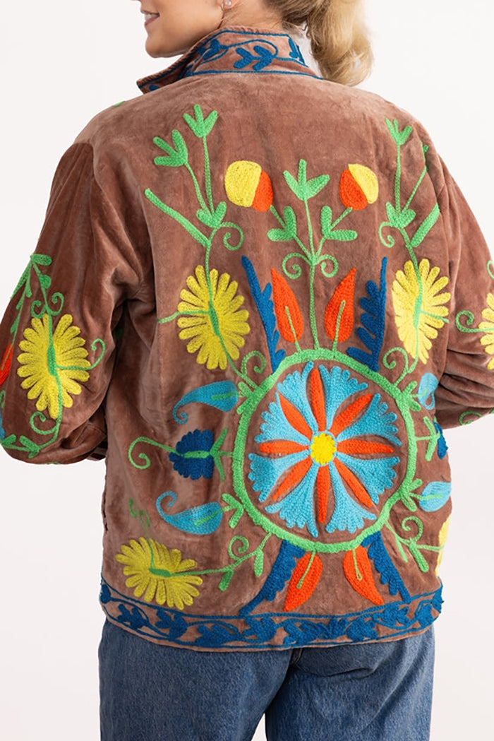 Brown Velvet Embroidered Jacket
