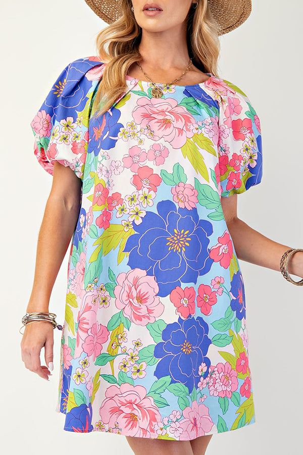 Puff Sleeve Floral Printed Dress