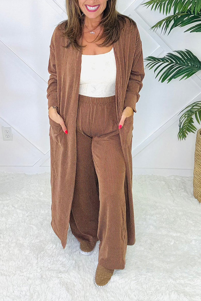 Long Sleeve Cardigan Wide-leg Pants Sets