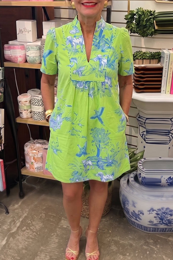 Toile Print Short Sleeve Pocket Dress