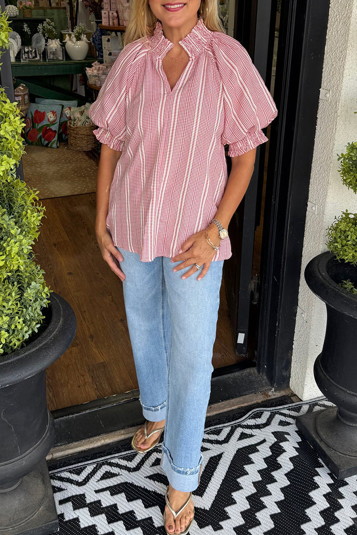 Ruffled Sleeve Striped Top