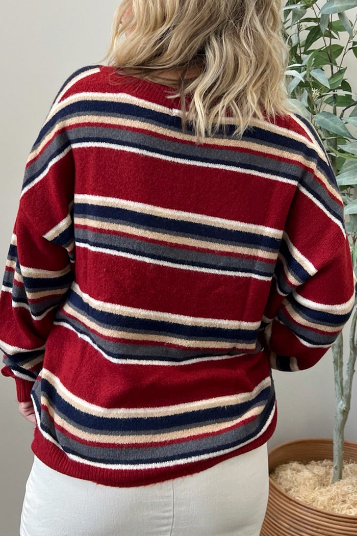 Multicolor Stripe V-Neck Sweater