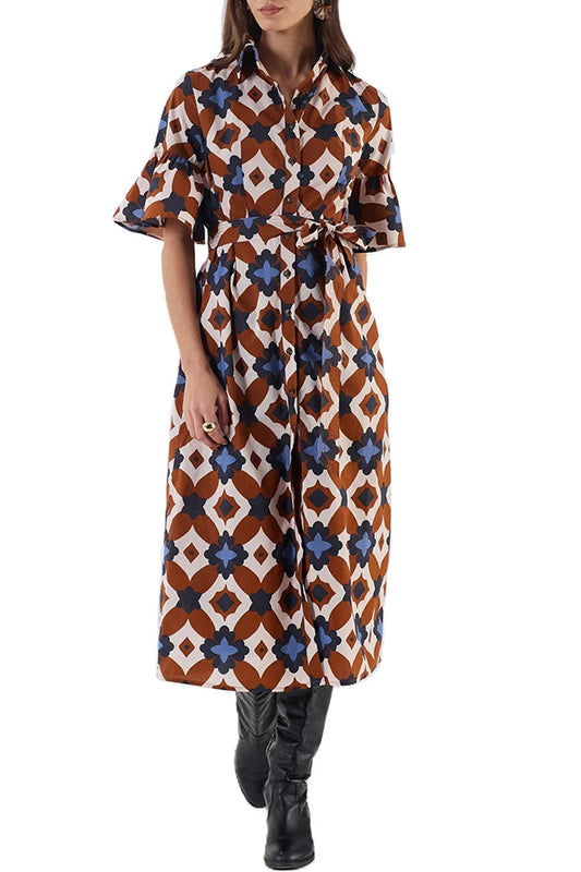 Bold Printed Flared Sleeve Dress