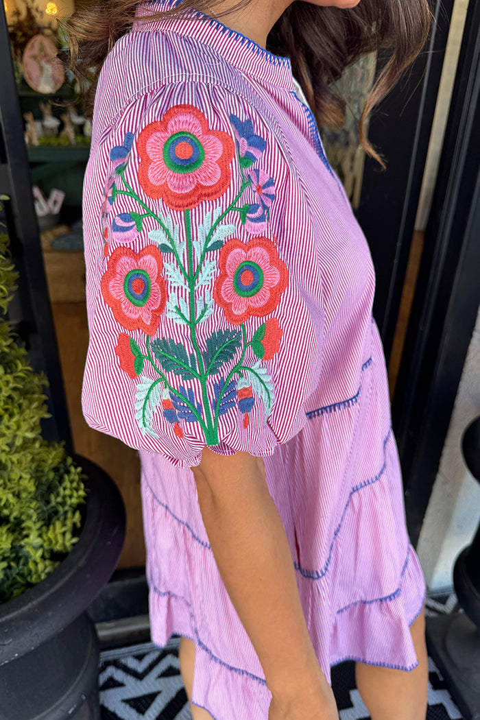 Embroidered Sleeve Tiered Dress