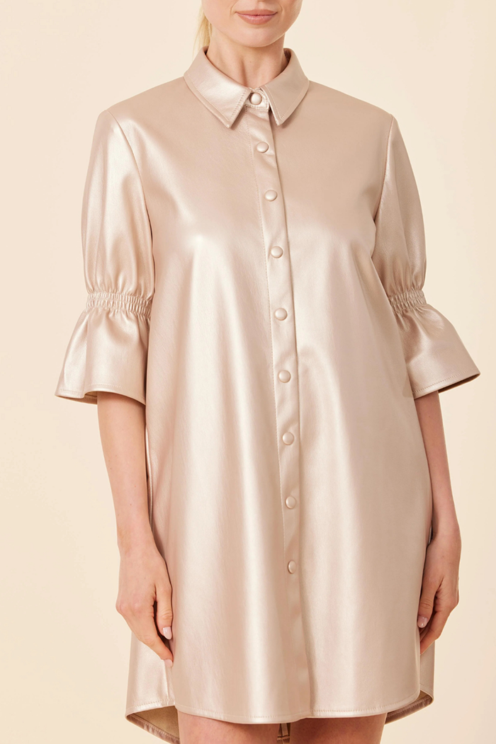 Casual Leather Ruffle Sleeve Dress