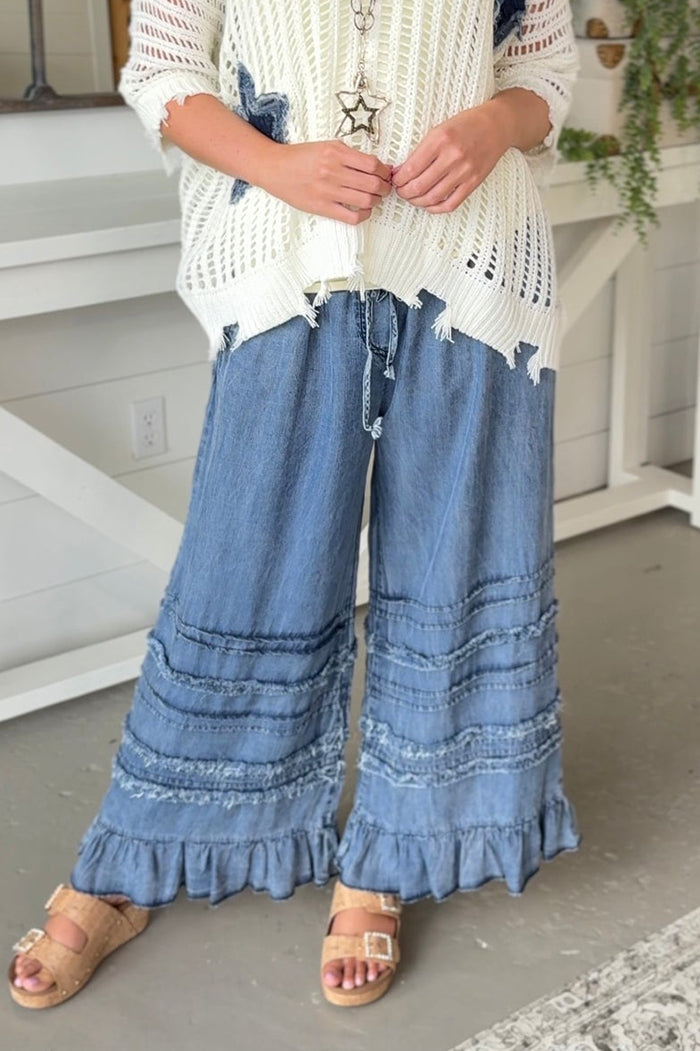 Ruffles Hem Denim Pants