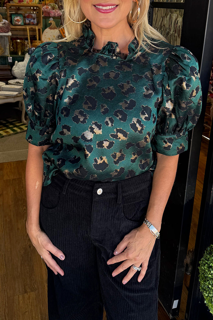 Cheetah Print Puff Sleeve Top