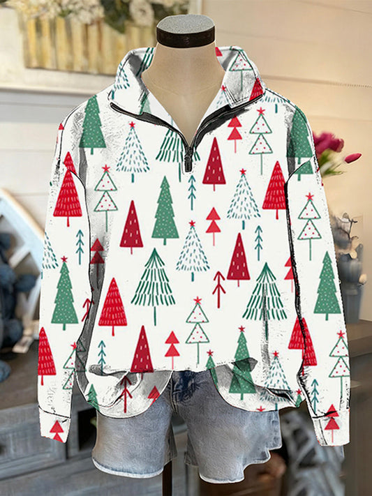 Casual Christmas Tree Pattern Top