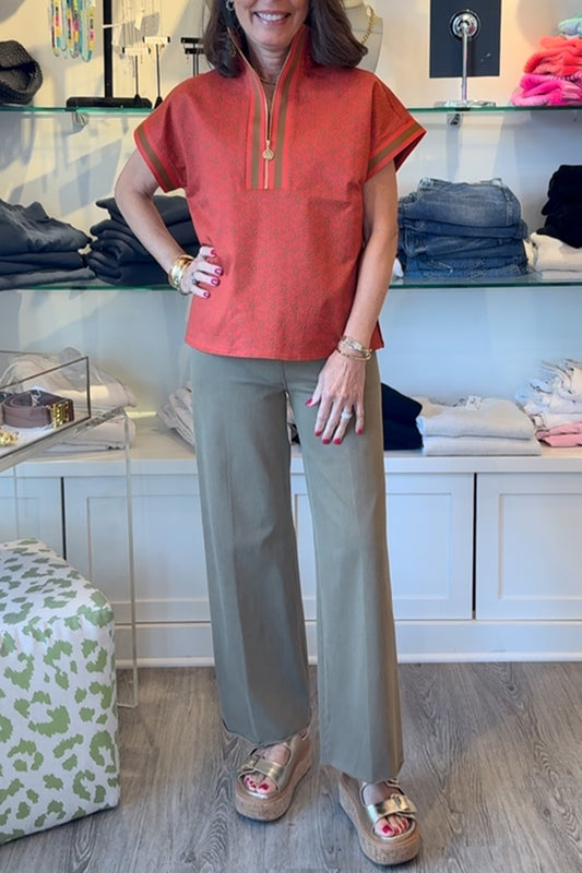 Casual Stripes Trim Zipper Top