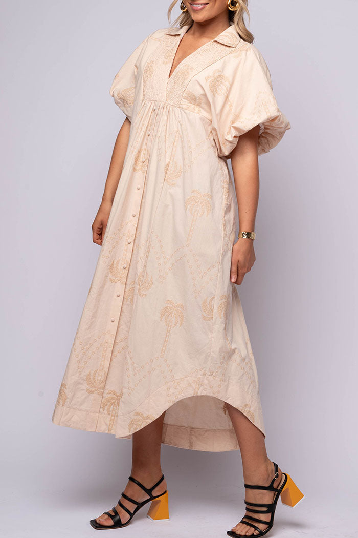 Embroidery Print Puff Sleeves Dress