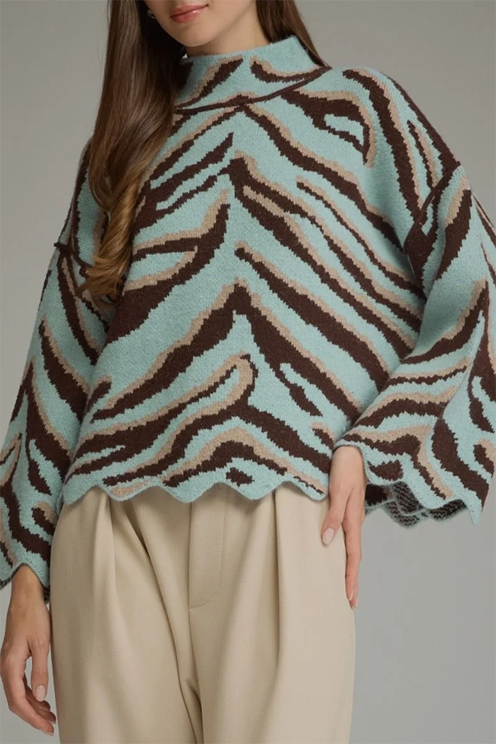 Animal Print Mock Neck Sweater