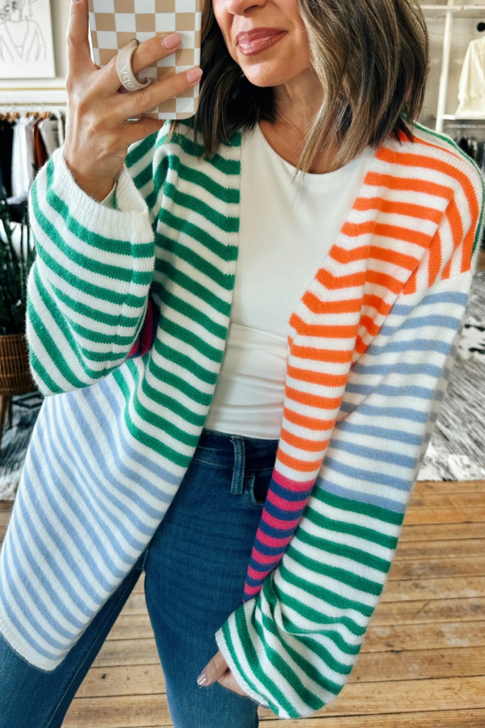 Casual Colored Stripes Cardigan
