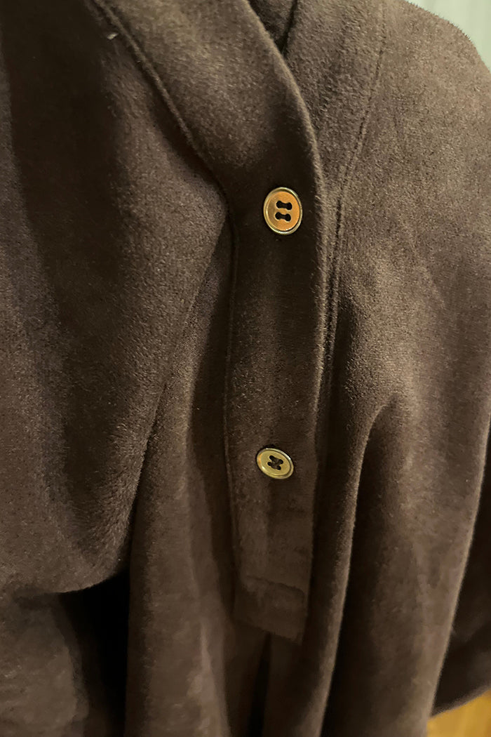 Ruffled Collar Buttoned Washable Suede Top