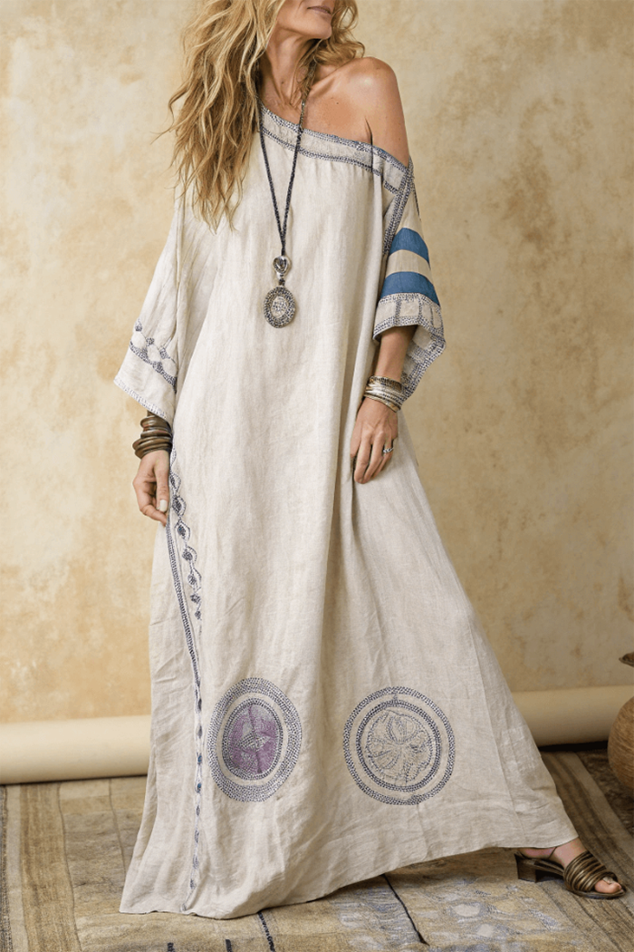 One Shoulder Embroidered Maxi Dress