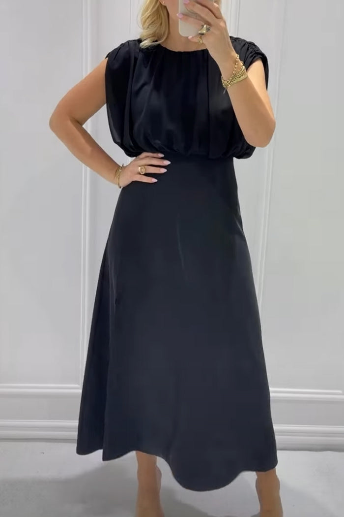 Sleeveless Open Back Ruched Waist Midi Dress