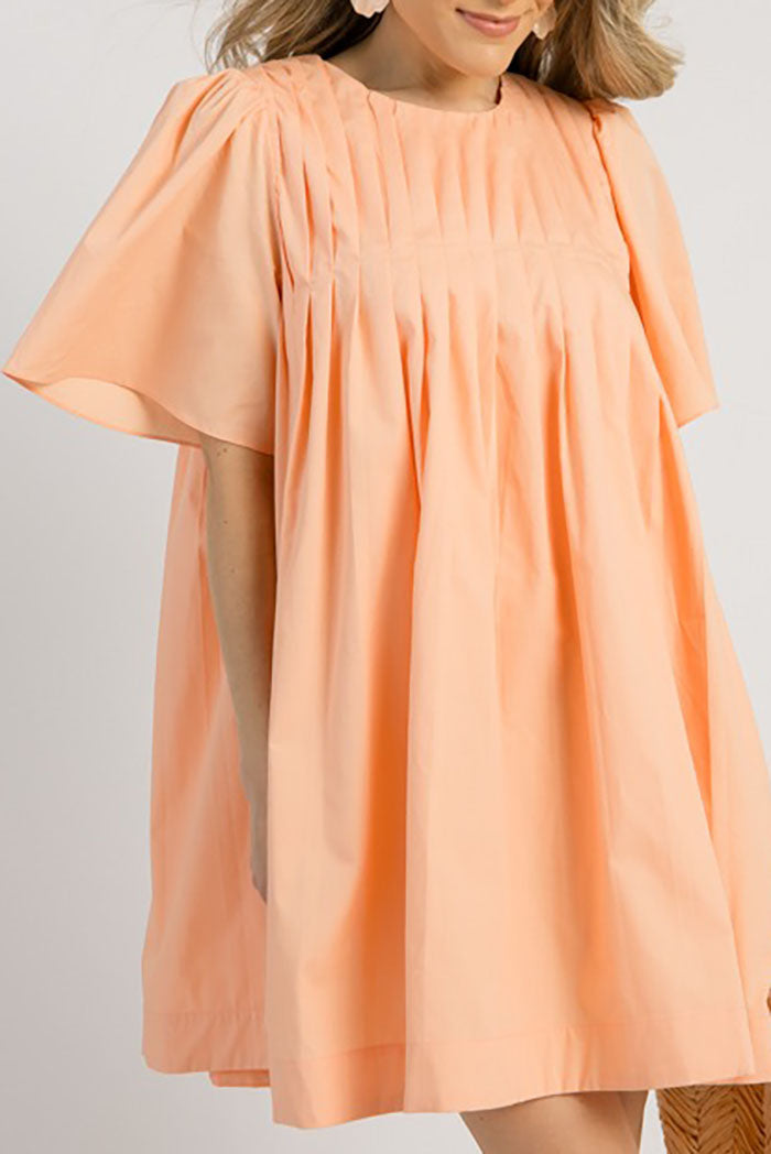 Solid Color Pleated Pocket Dress