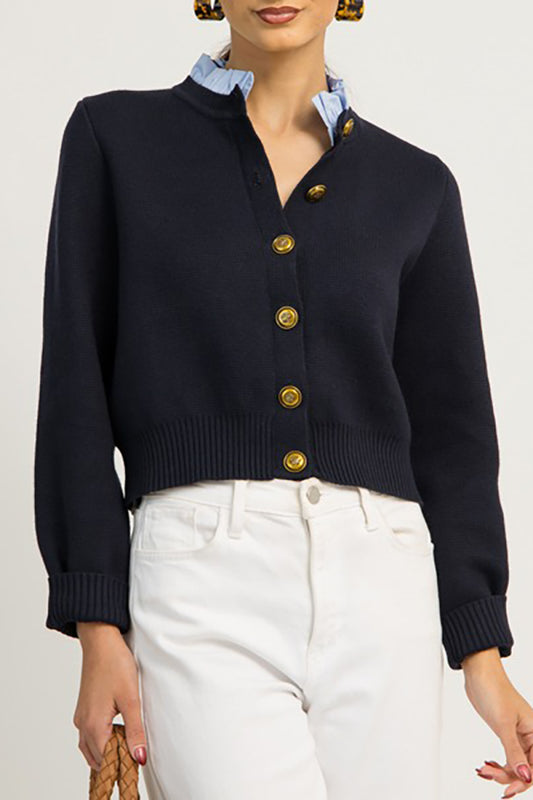 Classic Buttoned Ruffled-Collar Cardigan