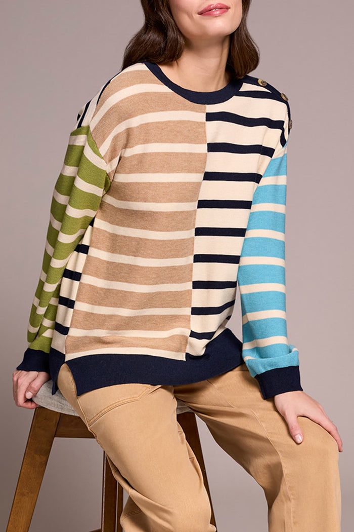 Multi Stripe Button Sweater