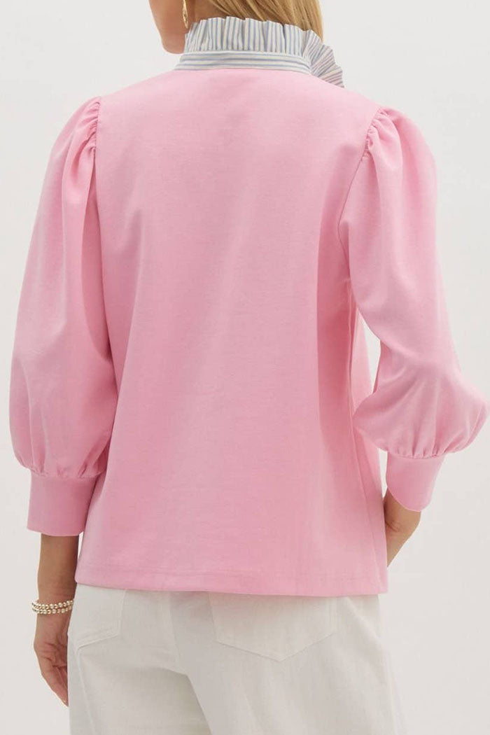 Striped Ruffle Collar Top
